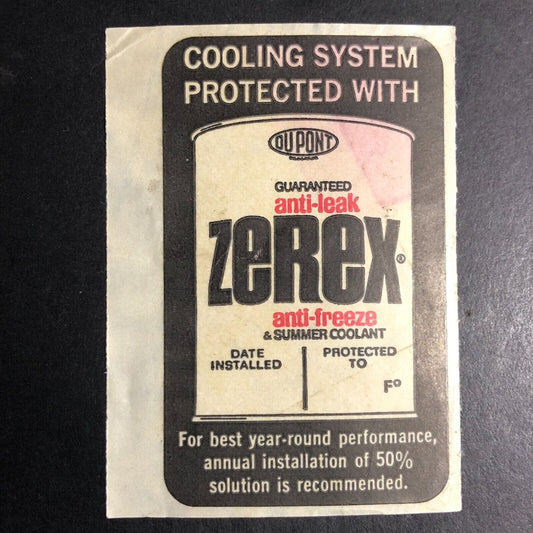 Dupont Zerex Anti-Freeze Service Station Door Jam Auto Decal / Sticker c1970