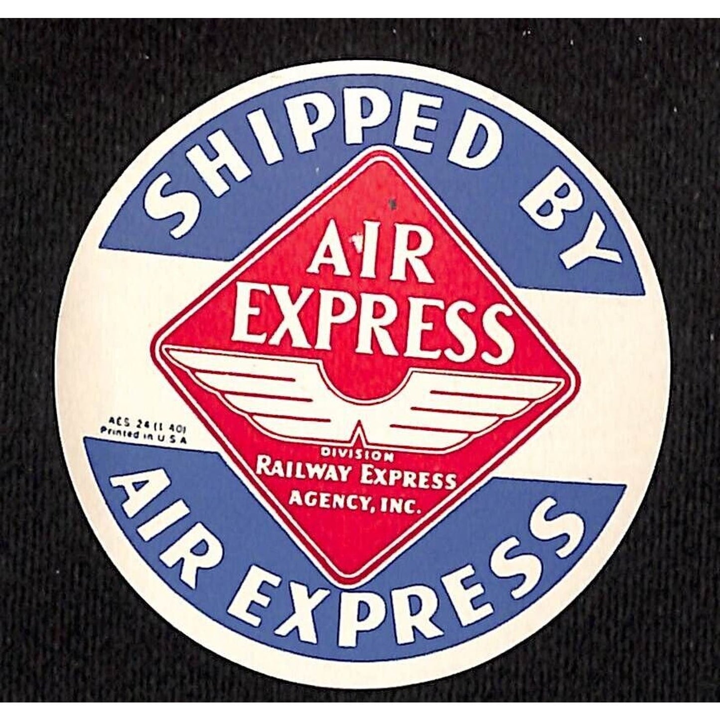 Air Express Airline Luggage Label "Shipped By" w/ Wings 2 3/8" c1940's-50's
