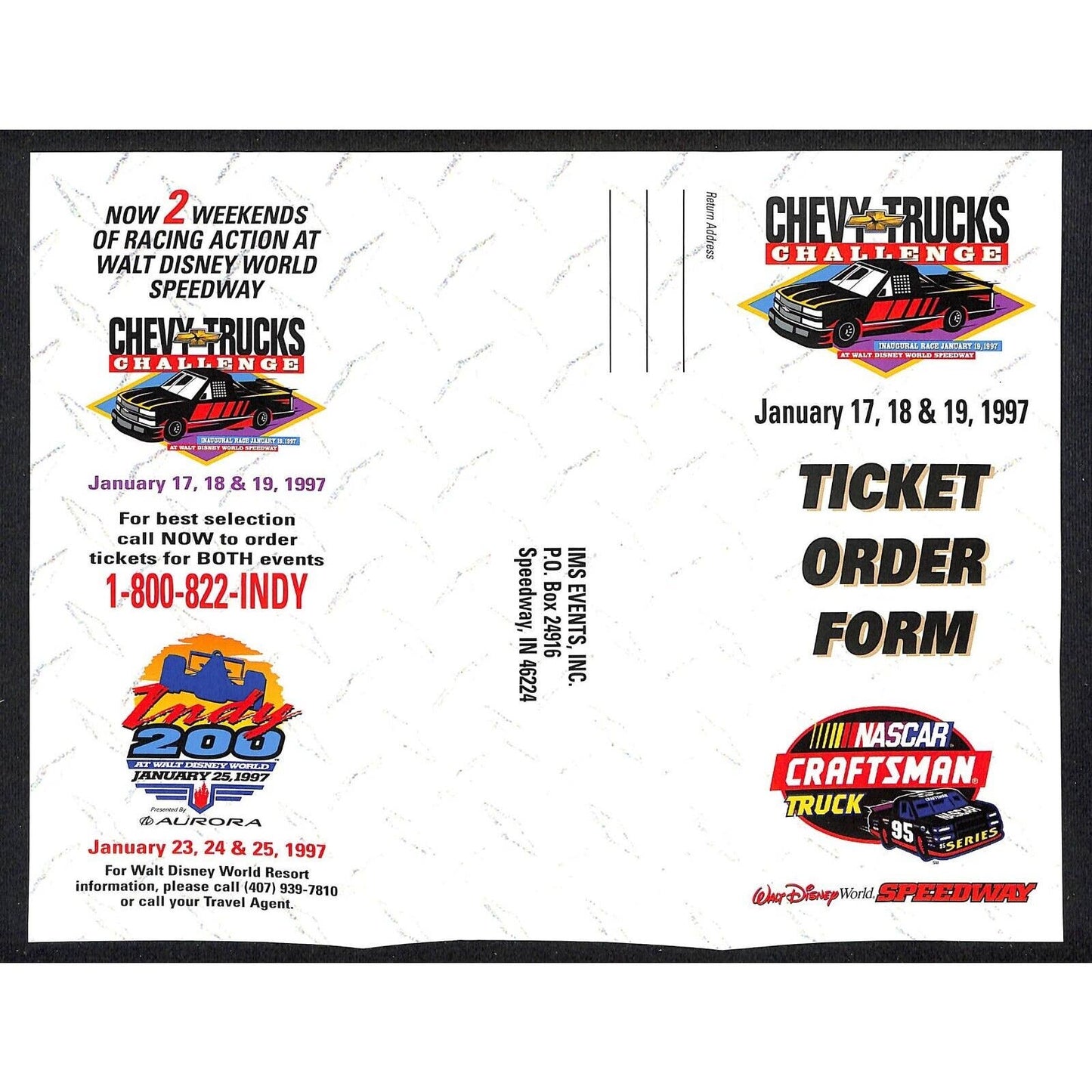 1997 Walt Disney World Speedway NASCAR Chevy Trucks Challenge Ticket Order Form
