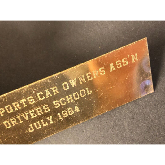 BSCOA Drivers School July 1964 - Brass Auto Racing Wall Plaque