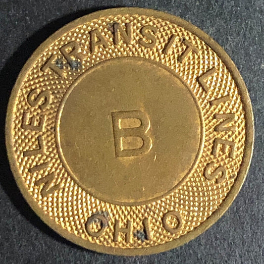 Niles Transit Lines Ohio Brass G/F One School Fare Token 23mm c1947 Scarce