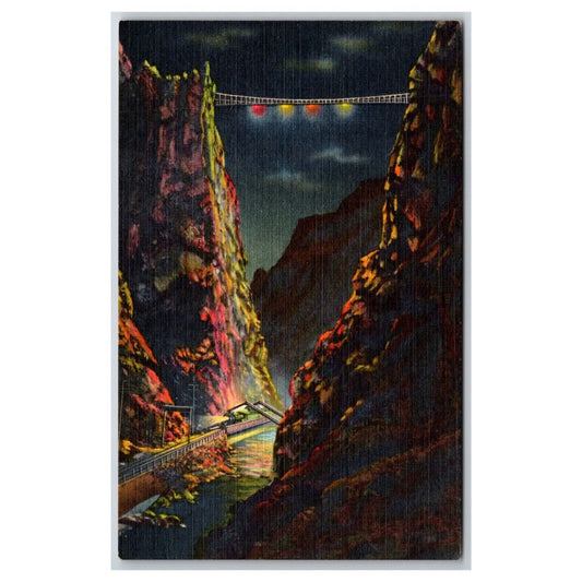 "The Royal Gorge" Arkansas River Linen Postcard Railroad c1930-45 Unposted VGC