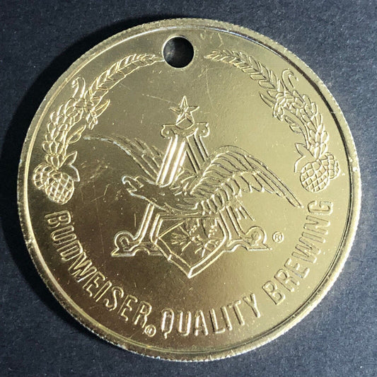Budweiser Quality Brewing Alum. Reeded Token Key Fob 39mm c60's-70's VGC