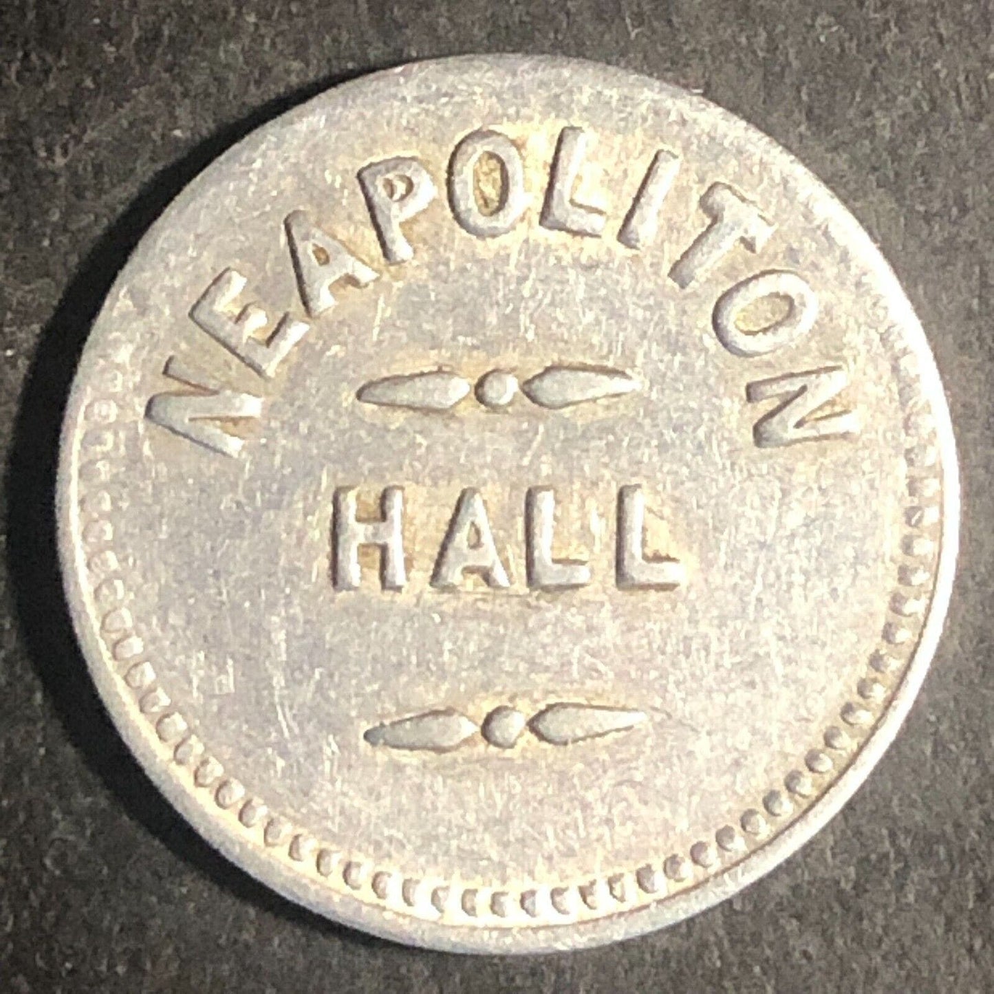 Neapolitan Hall Token (Trenton, NJ ) G/F 5¢ in Trade Alum. 19mm Scarce