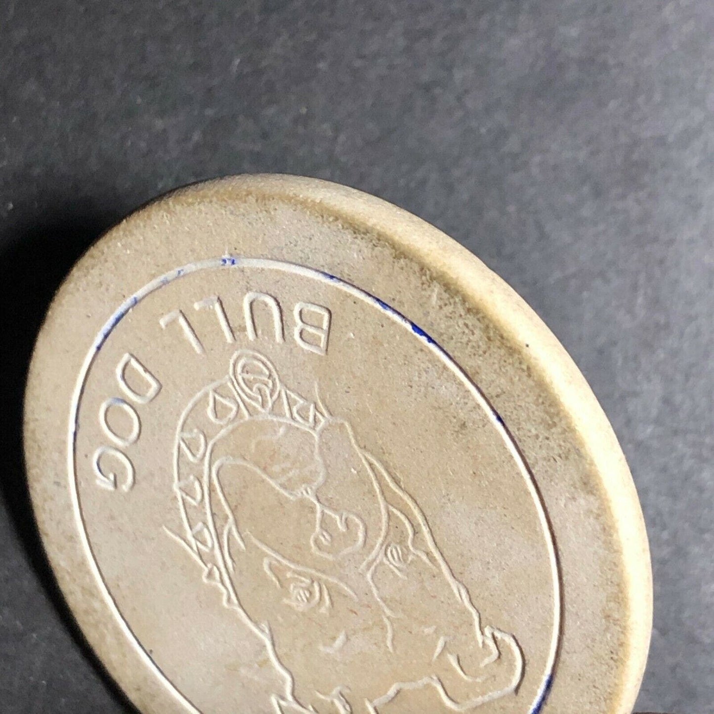 Vintage 37mm Clay Poker Chip - Bull Dog