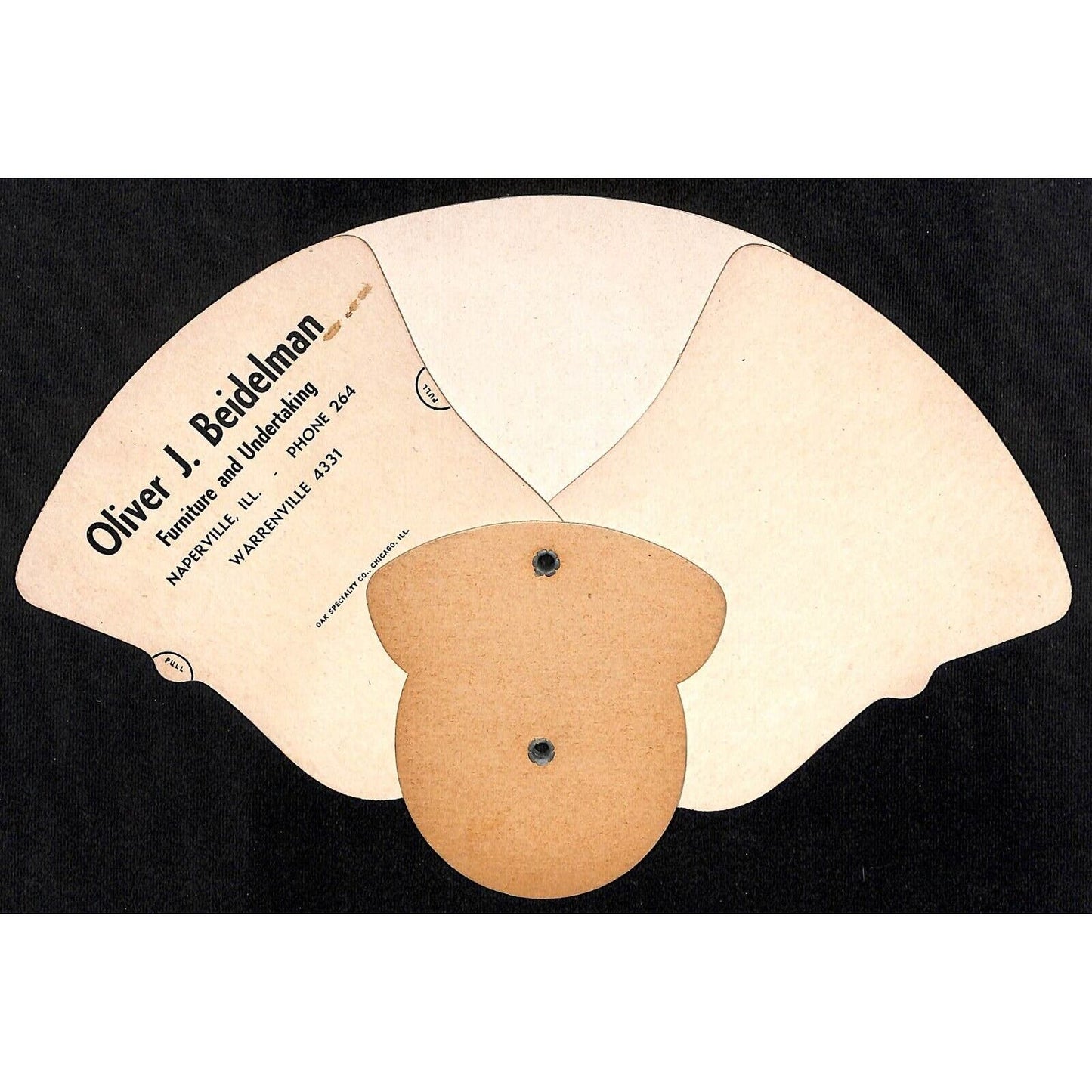 Naperville, IL Oliver J. Beidelman Undertaking Folding Hand Fan U.S. Flag c1950
