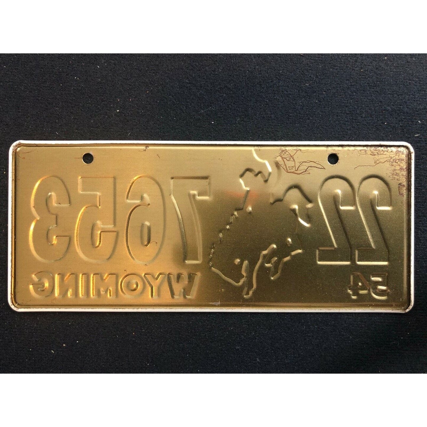 1953-54 General Mills Wheaties Tin Mini Bicycle License Plate - Wyoming
