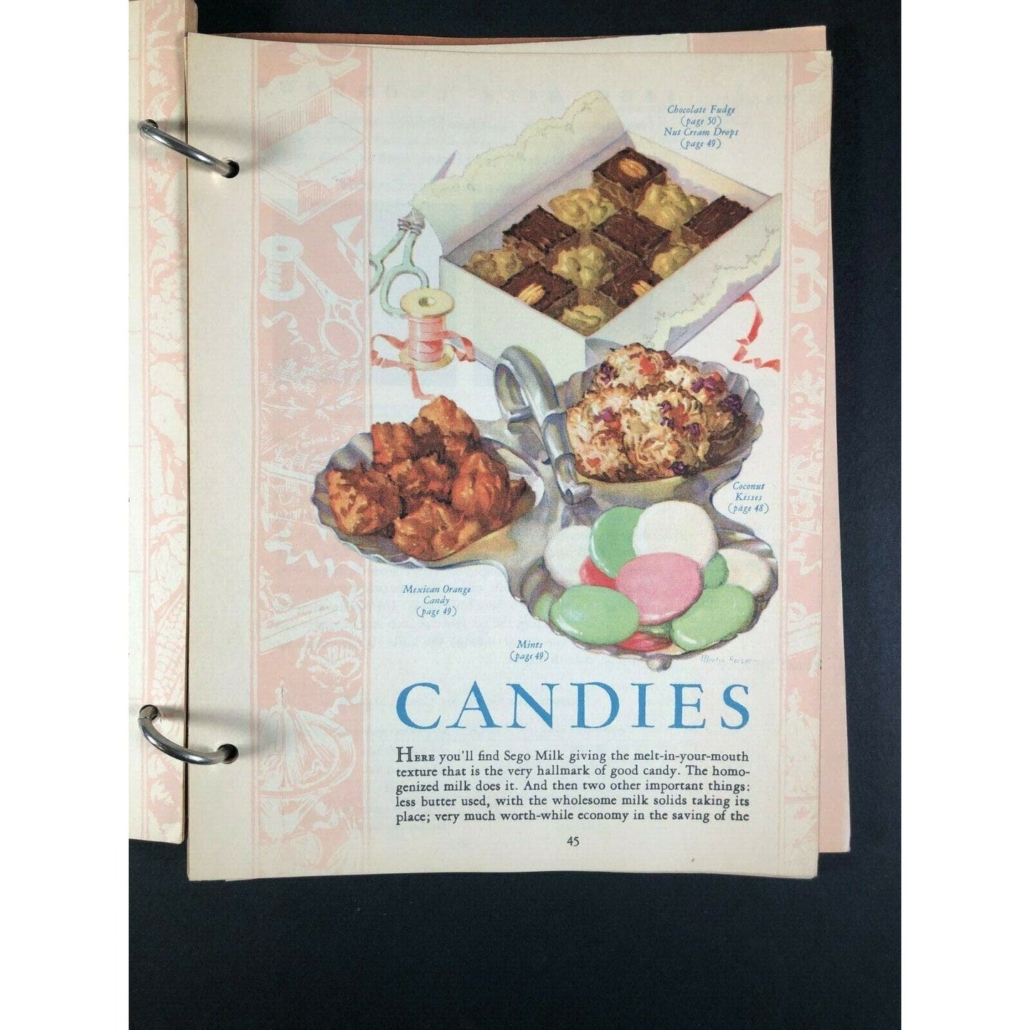 1950's Recipes Book Desserts Beverages Breads Cakes Candies Sego Milk