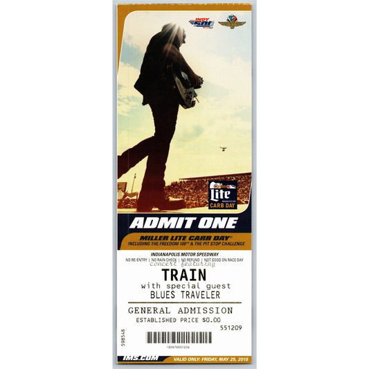 2018 Indy 500 Coors Carb Day 5/25 Train w/ Blues Traveler Unused Ticket