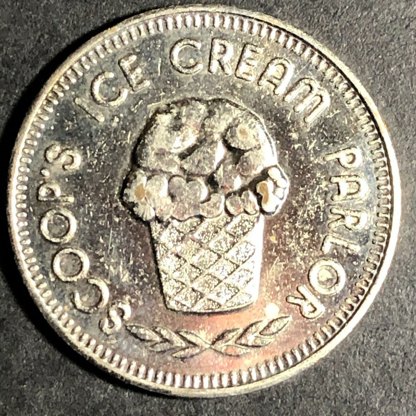 25mm Vintage Scoops Ice Cream Parlor Tilt Arcade Nickel Plated Brass Token
