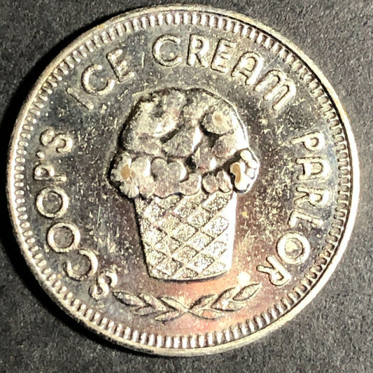 25mm Vintage Scoops Ice Cream Parlor Tilt Arcade Nickel Plated Brass Token