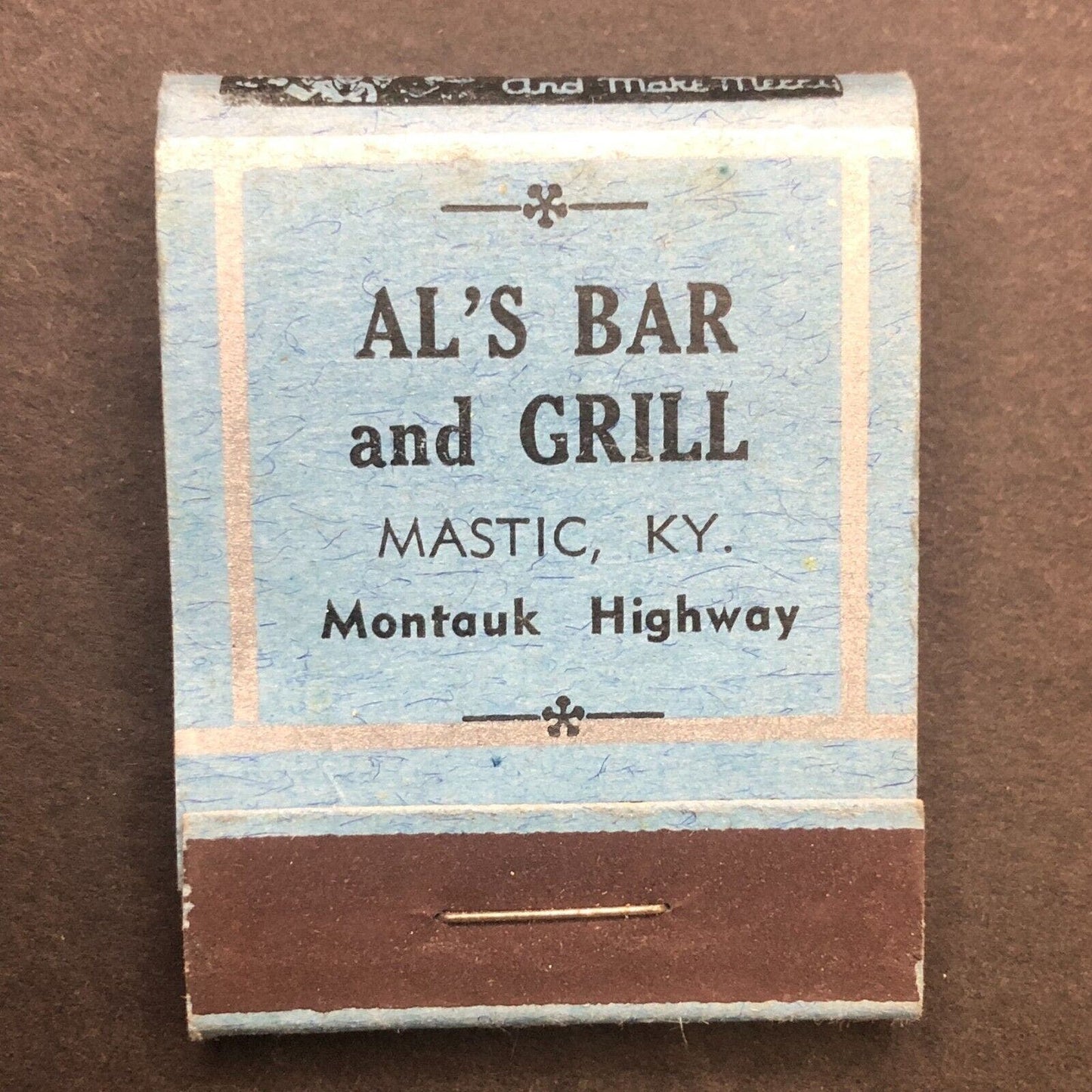Mastic, KY Al's Bar and Grill Montauk Highway Full Matchbook c1940's-50's Scarce