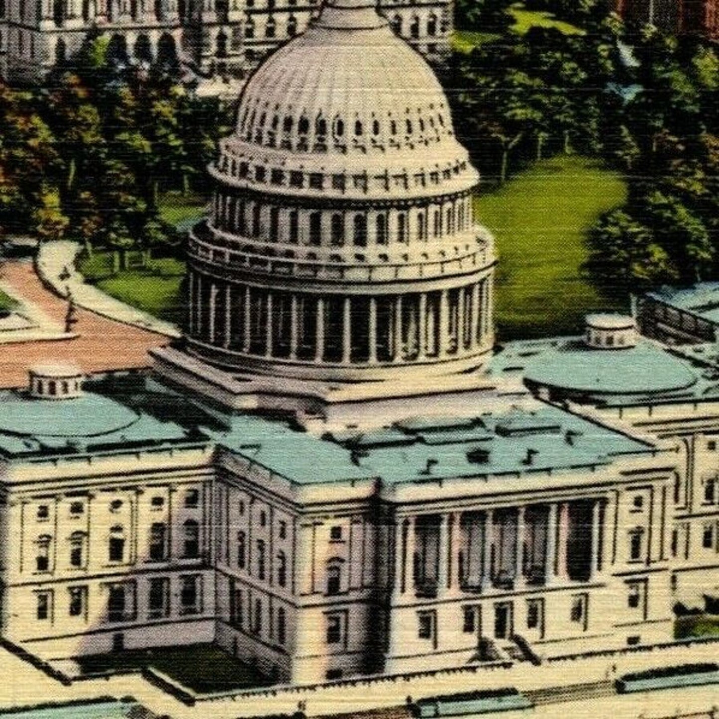 Vintage Linen Postcard U.S .Capitol From The Air Washington, DC -1945
