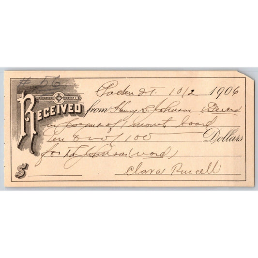 Indian Territory Oklahoma 1906 "Received" Receipt Clara Purcell