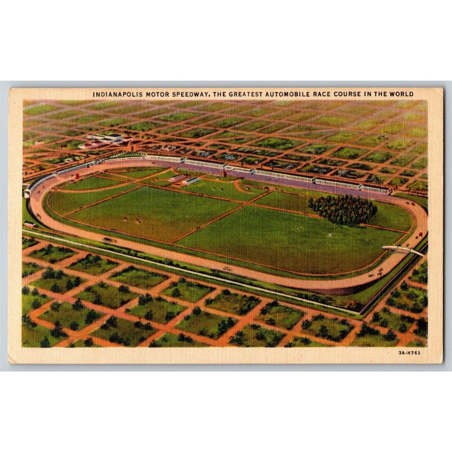 Indy 500 Linen Postcard 1930 "The Greatest Automobile Race Course" NP Koch