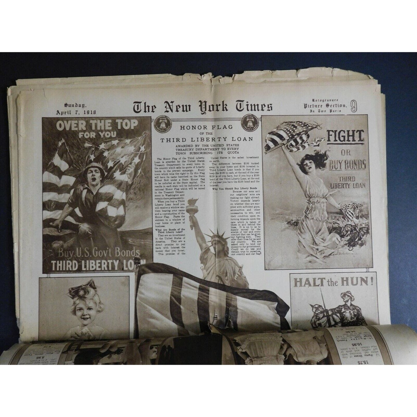 WWI Era Newspaper - New York Times - April 7 & Oct 27 1918 - 22 pgs.