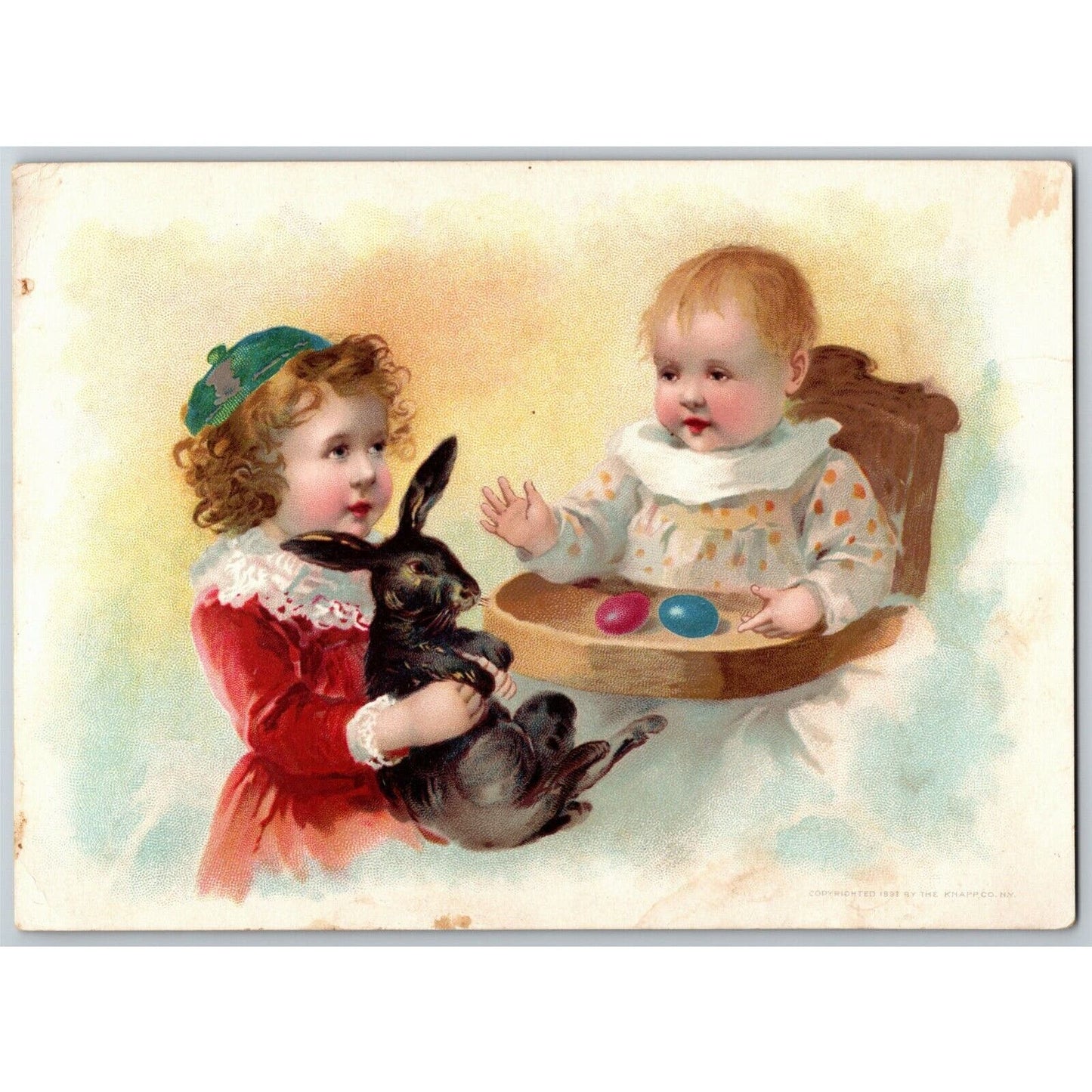 Lion Coffee Infant in High Chair Child with Rabbit Large Victorian Trade Card