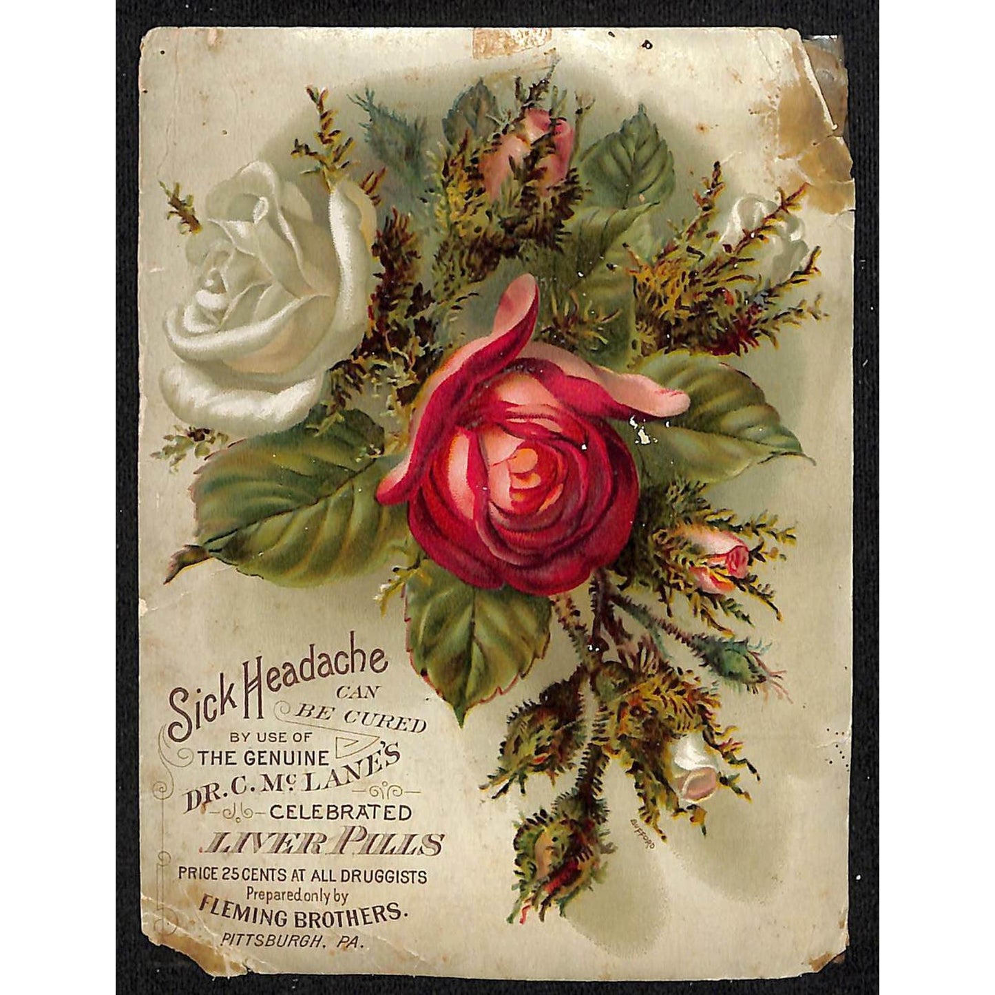 1880-90's Victorian Trade Card Dr. C. Mc Lane's Liver Pills Fleming Bros. Phil