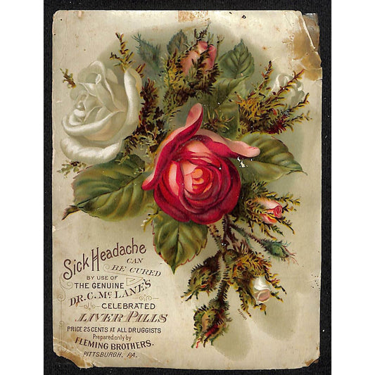 1880-90's Victorian Trade Card Dr. C. Mc Lane's Liver Pills Fleming Bros. Phil