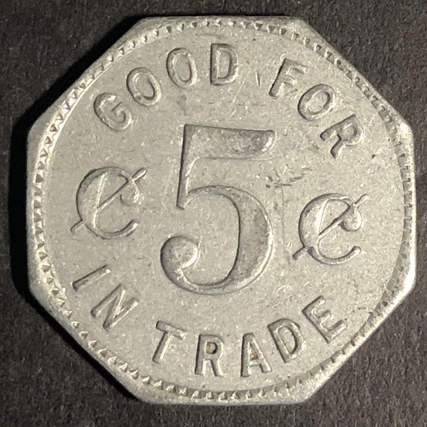 Henry's 6811 No. Clark St (Chicago) Alum G/F 5c Trade Token Hexagon -- 23mm