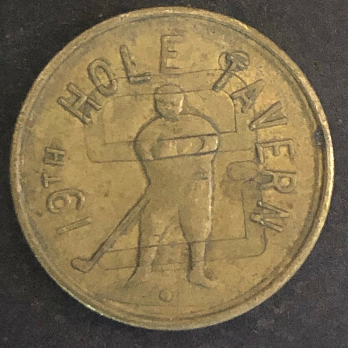 Vintage 20mm Brass "19th Hole Tavern" w/Golfer w/ Overstamp? Token