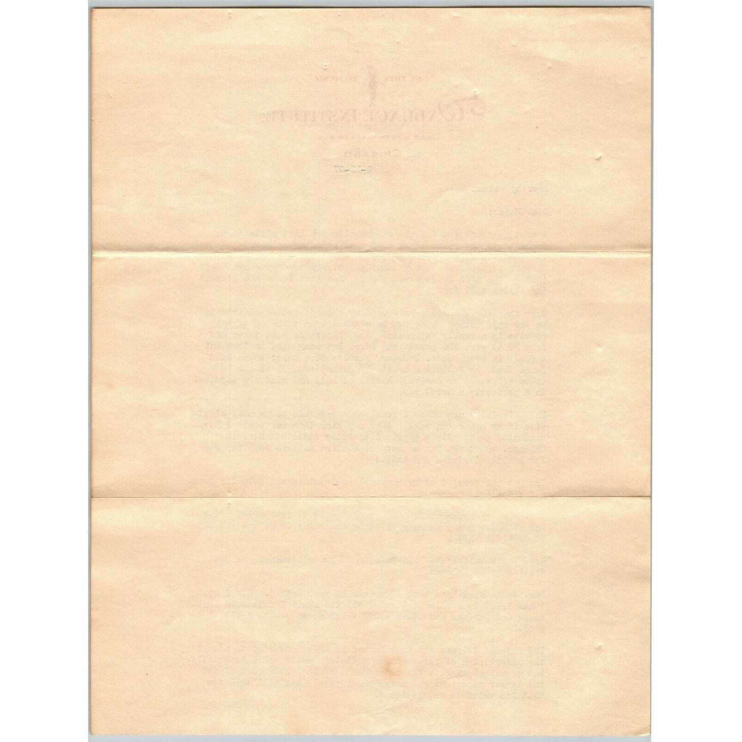 1927 Chicago 2pp. Letterhead Wallace Institute "Get Thin to Music" Weight Loss