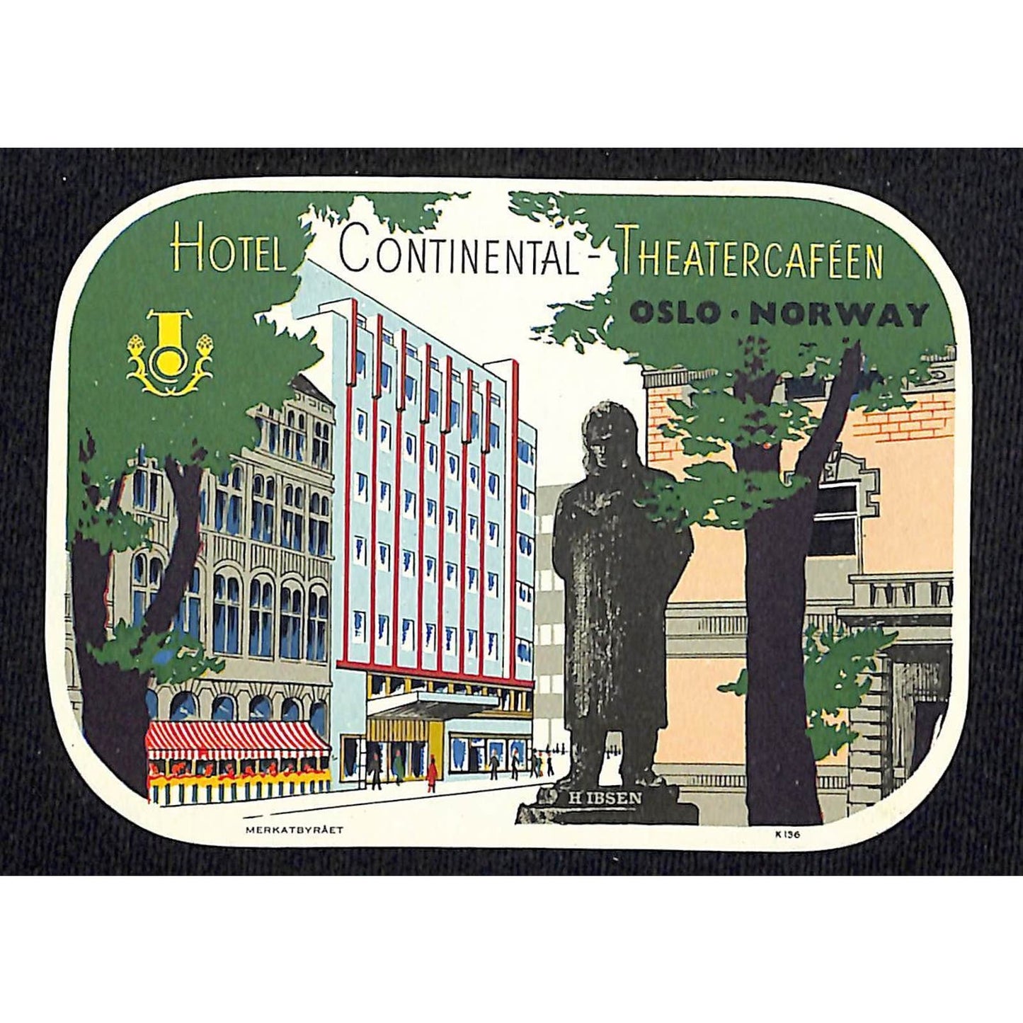 Hotel Continental Theatercaffen Oslo Norway Luggage Label Vintage NOS VGC Scarce
