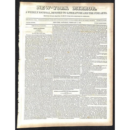 New-York Mirror Weekly Journal Literature Fine Arts Newspaper 2/9/1839