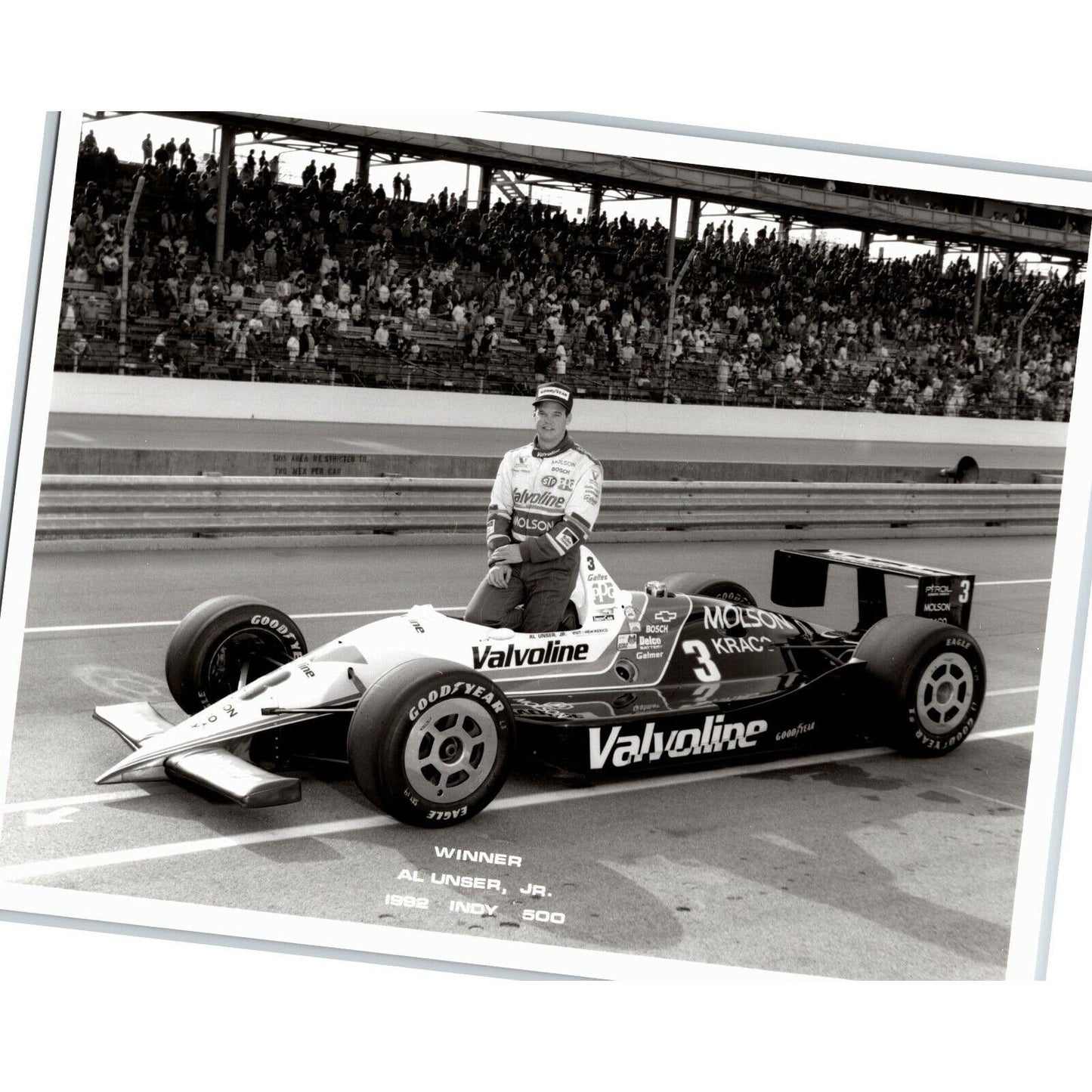 Al Unser Jr. Indy 500 Winner 1992 8 x 10 Glossy B&W Photograph VGC