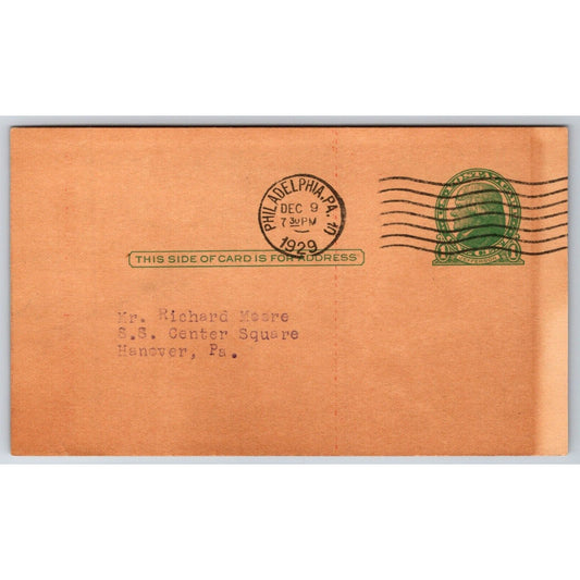 American Historical Genealogical Society Phila. Spec. Offer Reply Postcard 1929