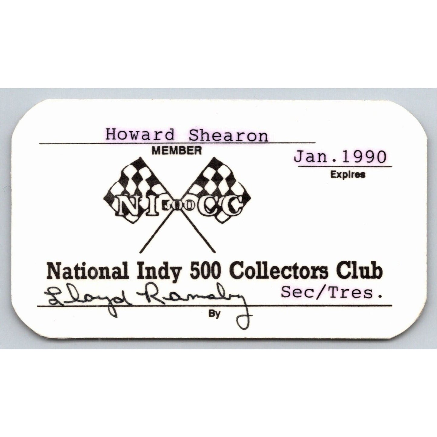 1989 "National Indy 500 Collectors Club" ID Membership Card Indianapolis IMS