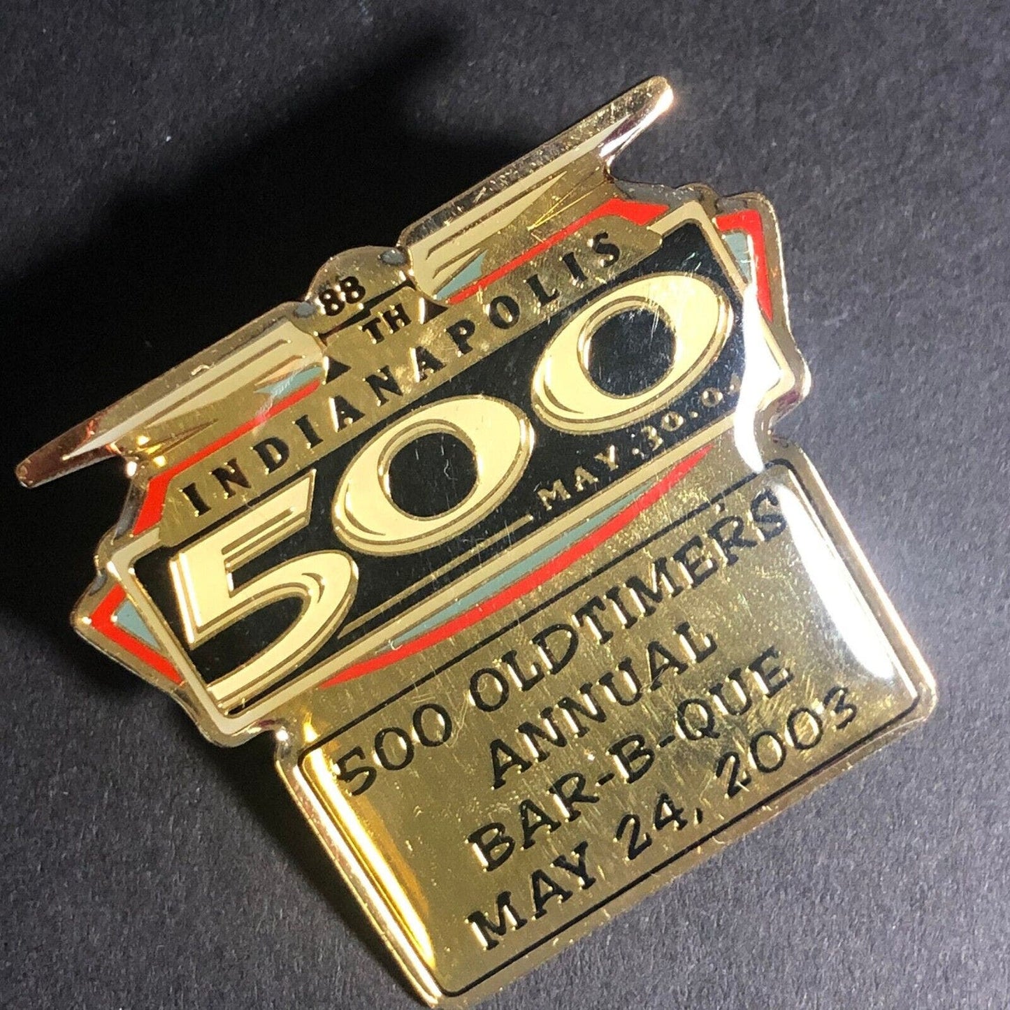 2003 Indy 500 Oldtimers Old Timers Annual BBQ Lapel Hat Pin IMS NOS Scarce