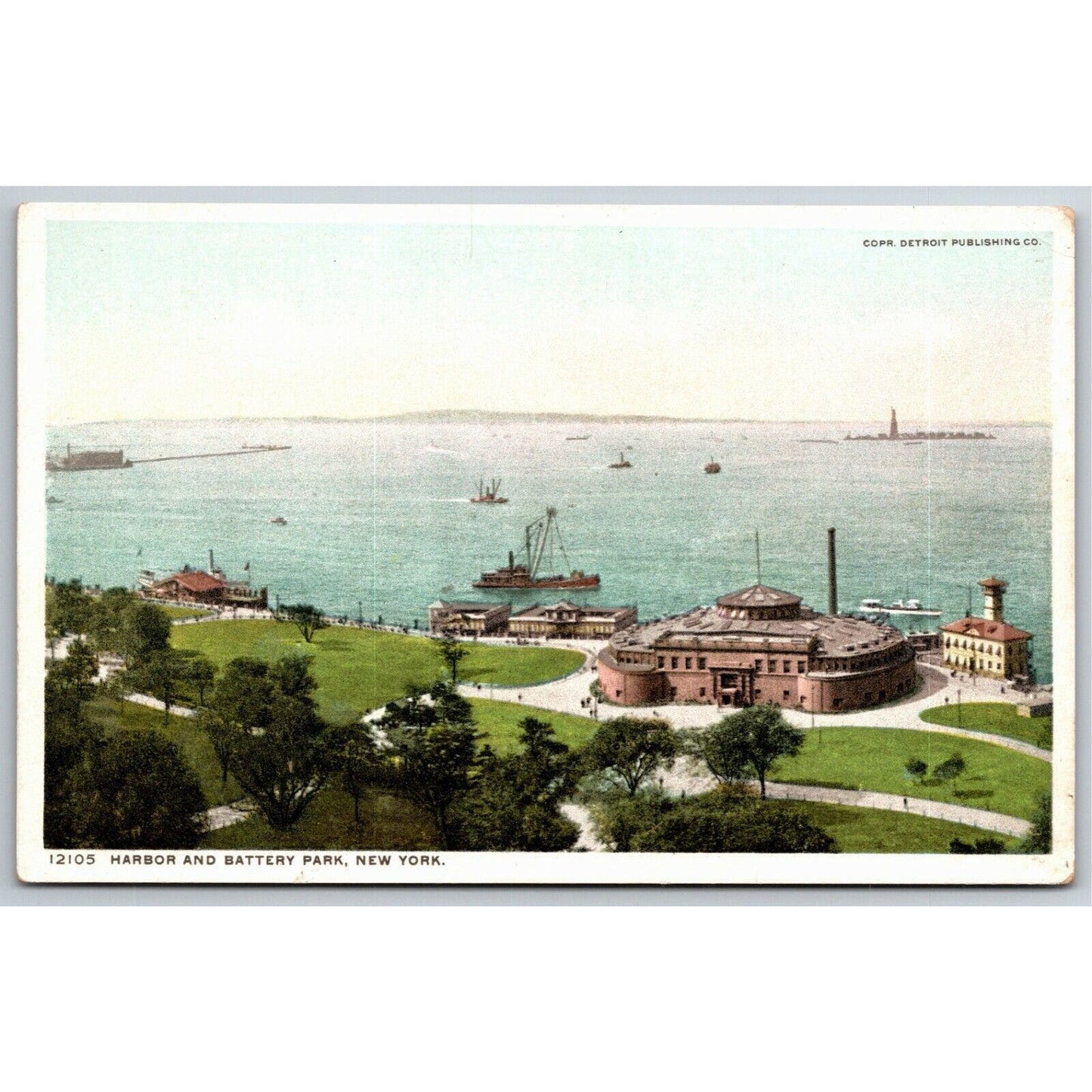 Vintage c1915-24 New York Postcard "Harbor and Battery Park"