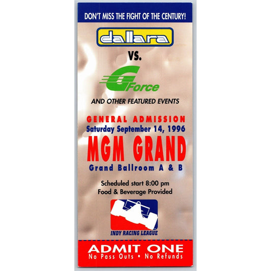 1996 MGM Grand Dallara vs. G Force New Indy Car Introduction Event Ticket 3 of 4