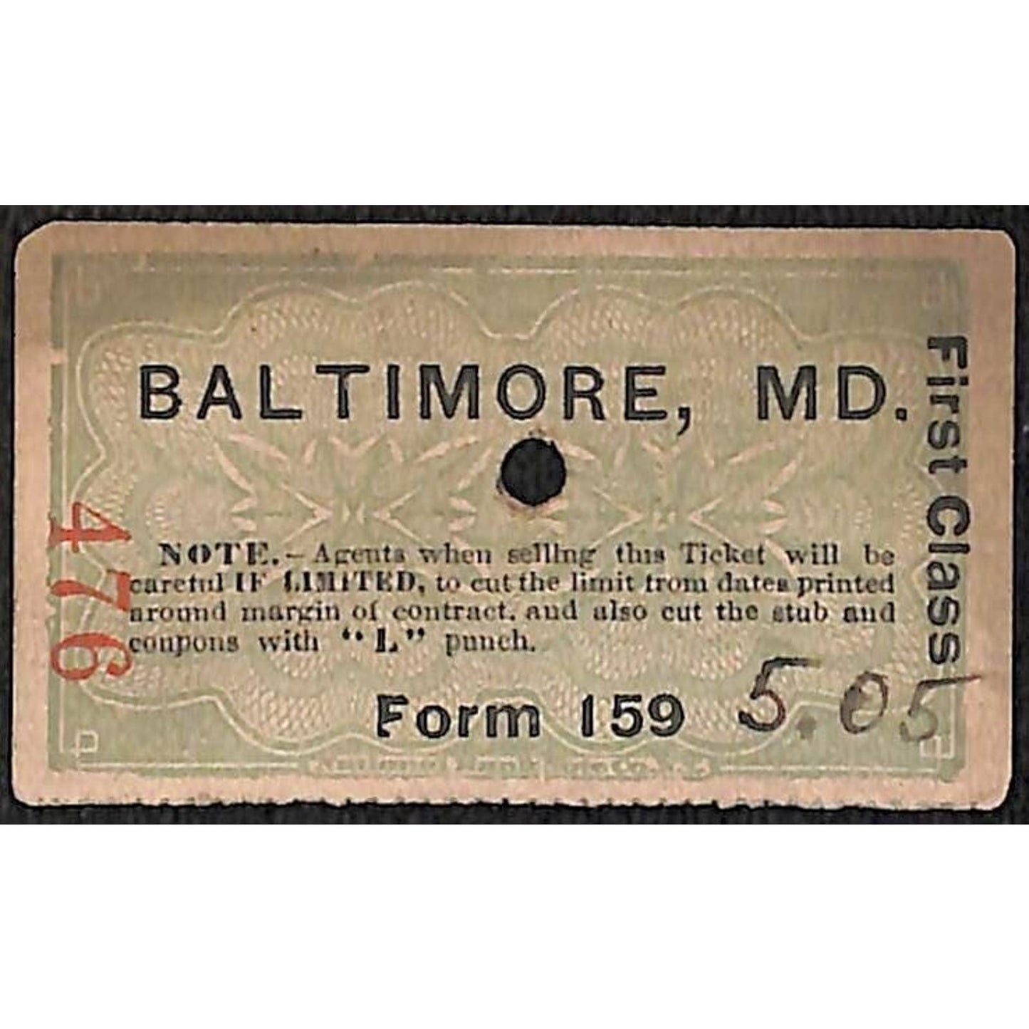 NY Long Branch North Asbury Park 1897 Ticket Baltimore #476