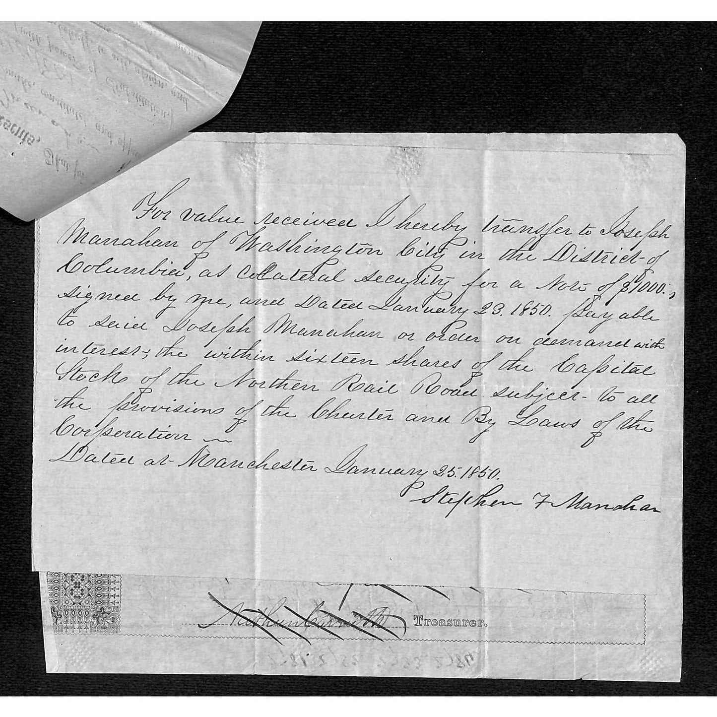 1850 Northern Railroad Stock Certificate w/ Power Attorney Doc. & ALS Transfer