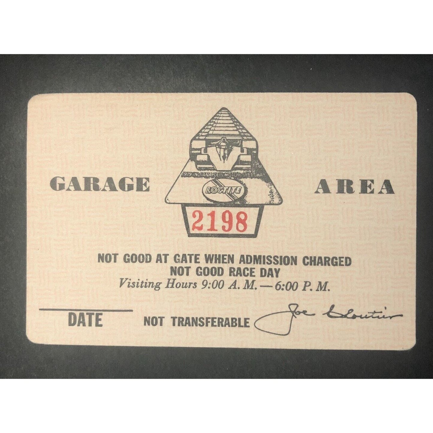 Indianapolis Motor Speedway IMS 1979 Garage Area Pass - Unused #2198