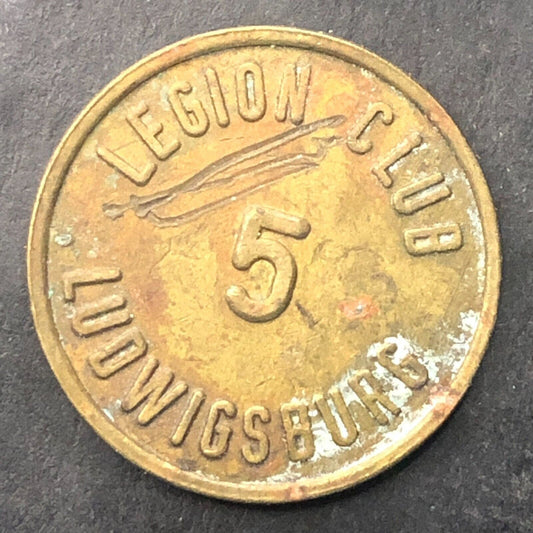 Ludwigsburg Legion Club "5" German Trade Token Brass 21mm Scarce
