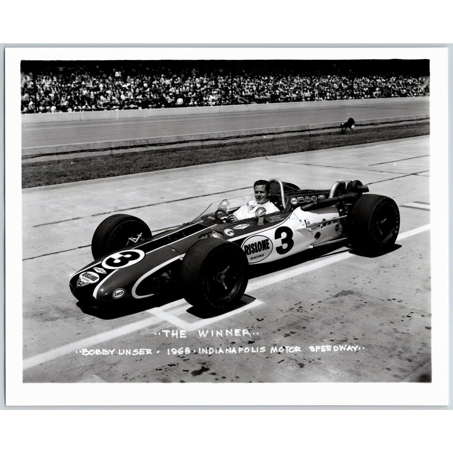 Bobby Unser Indy 500 Winner 1968 - 8 x 10 Glossy B&W Photograph VGC Stamped