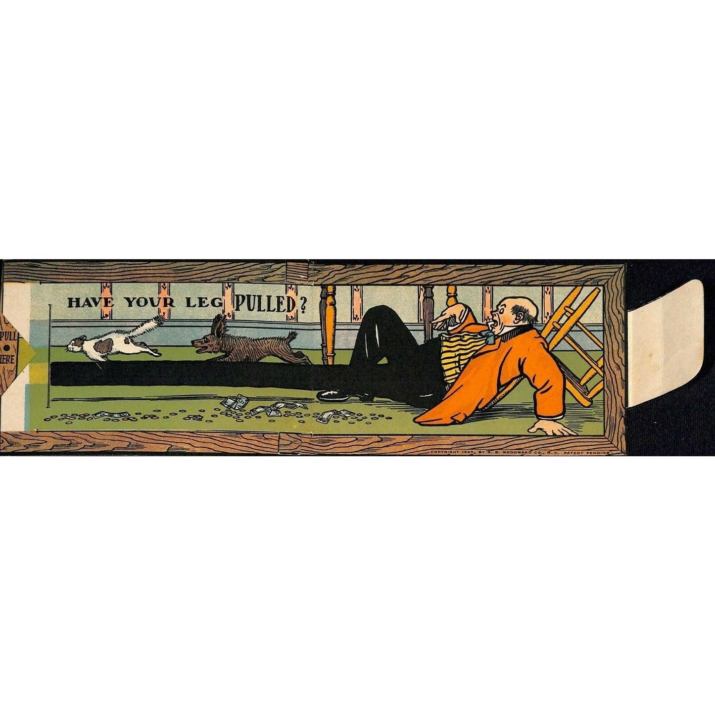 Vintage c1907 Long Pull-out Rotograph Humorous "Leg Pulled" Mechanical Postcard