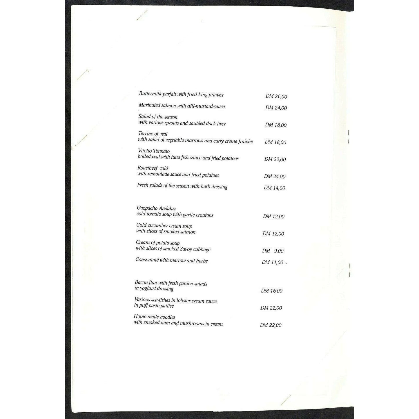 Dom-Hotel Koln-Cologne Restaurant Menu c1990's "Atelier on Dom"