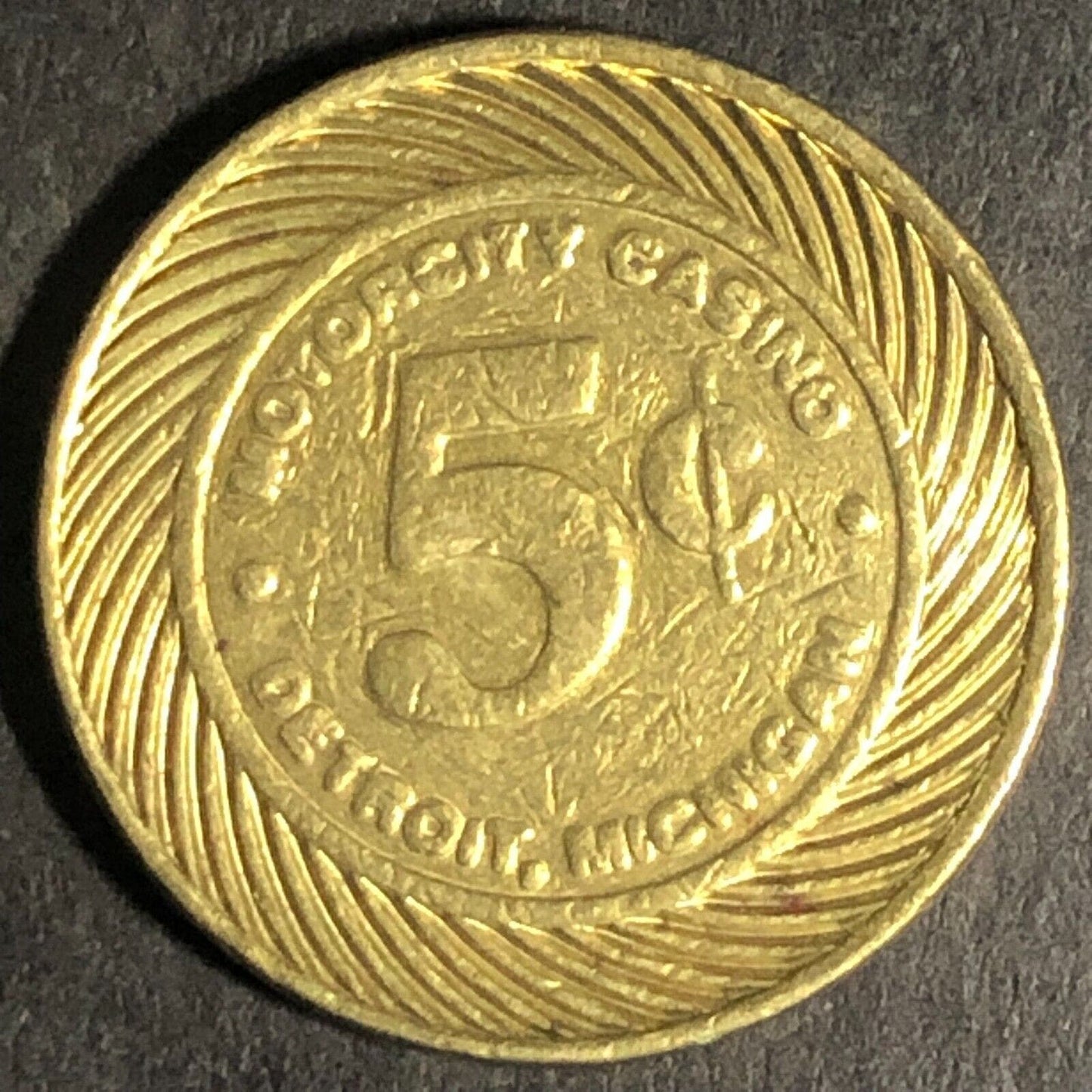 Motor City Casino Detroit, MI Brass "Five Cent Gaming Token" 20mm