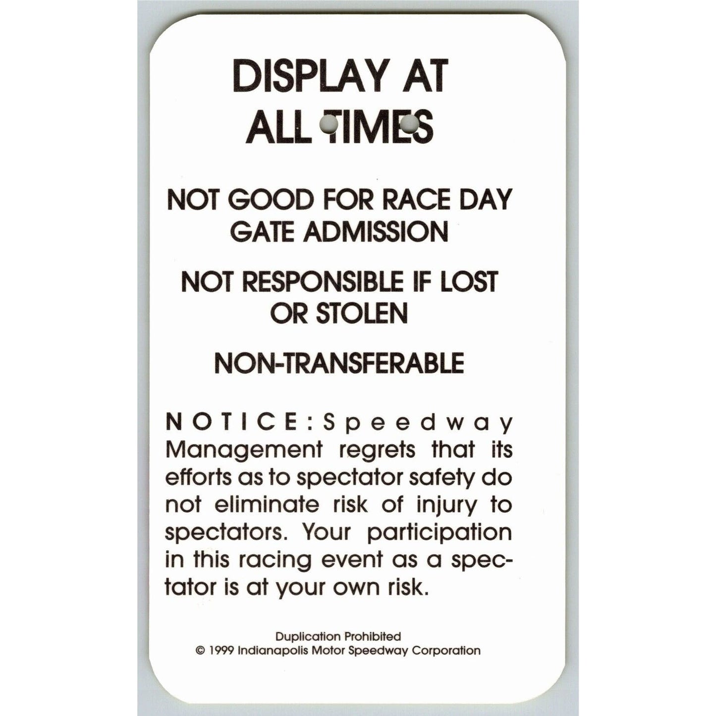 1999 Indy 500 V.I.P Pre-Race Turn 1 Garage Pit Pass VGC VIP Indianapolis #5697