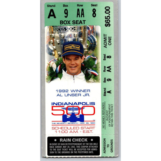 1993 Indianapolis 500 Ticket Stub Racing IMS Al Unser Jr. - seat 8