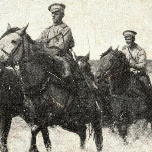 c1914 WWI Era Russian RPPC* Postcard Soldiers on Horseback Crossing River