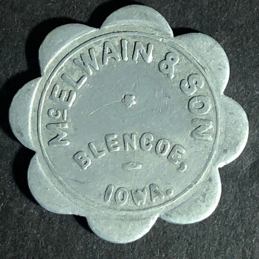McElwain & Son Blencoe Iowa G/F 25c In Trade Scalloped Alum. Token 25mm Scarce