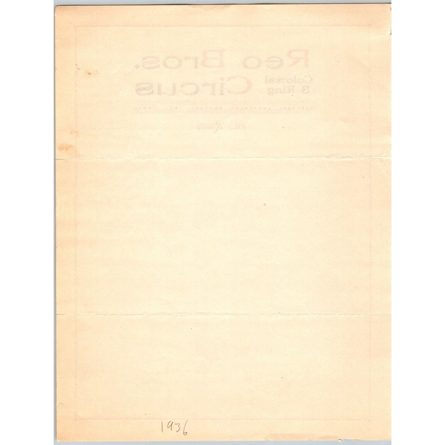 Reo Brothers Colossal 3 Ring Circus Letterhead c1936 Scarce