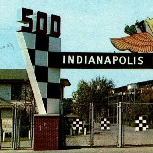 Indy 500 Postcard 1957 "Main Gate - Motor Speedway Closed" Unposted - VGC