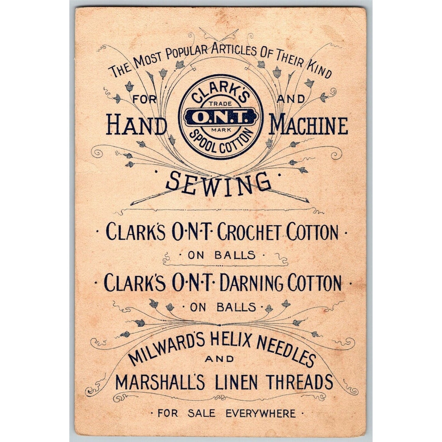 Large 1893 Chicago Fair Trade Card O.N.T. Clark's Cotton Needles Threads Sewing