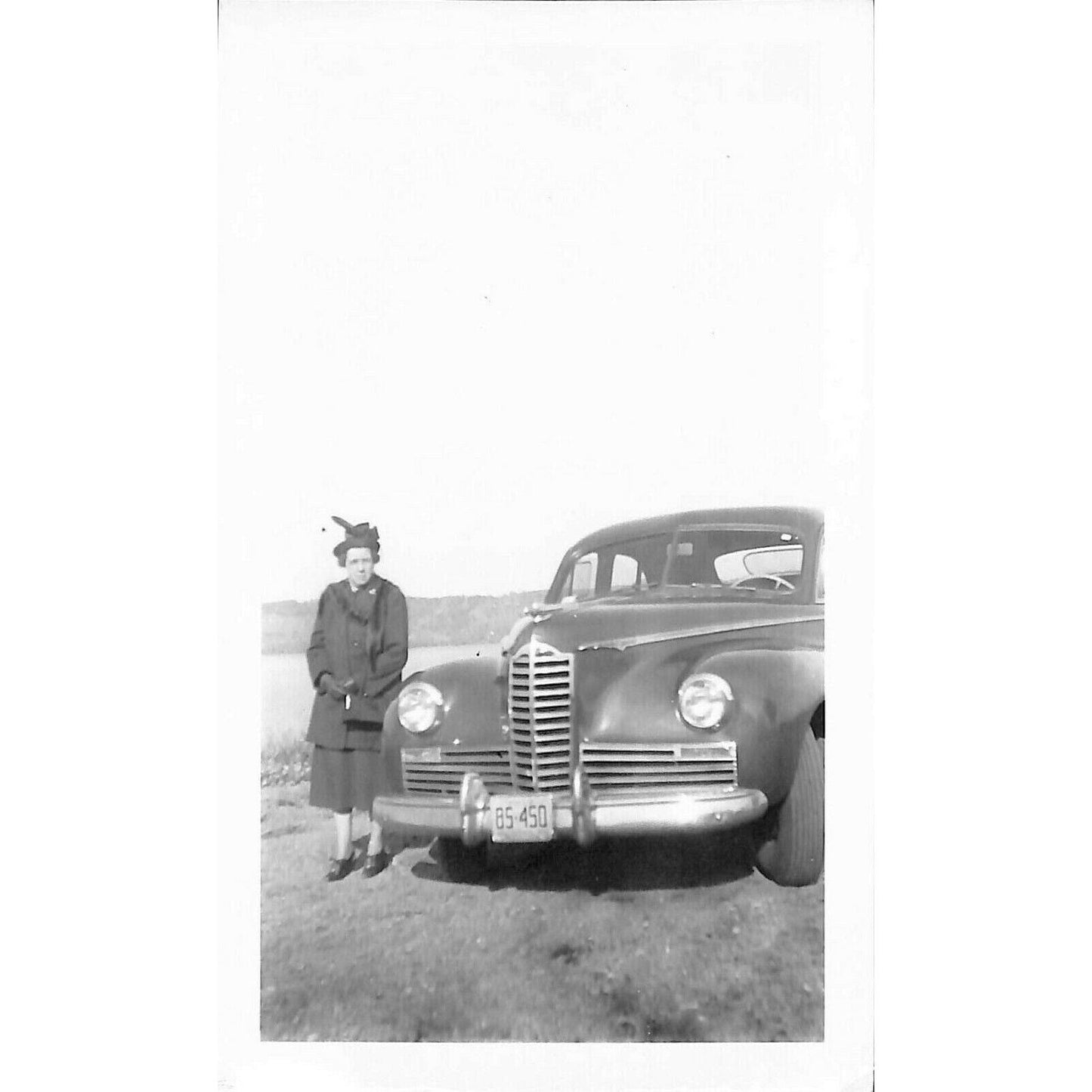 Vintage Original B&W Photo c1940's Woman Posing w/ Packard Automobile
